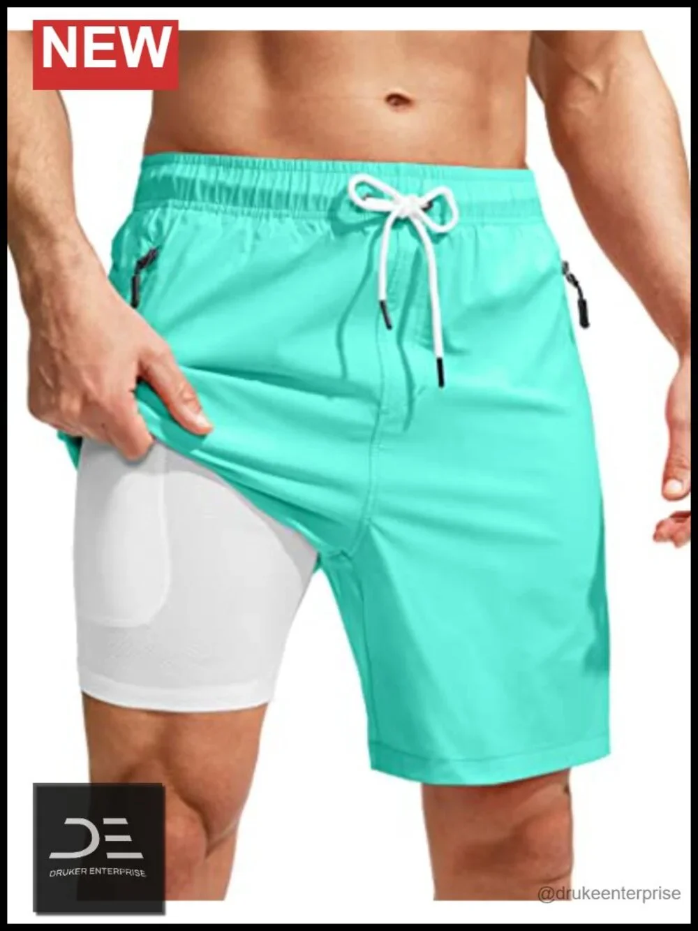 Men's Swim Trunks with Compression Liner Quick Dry Board Shorts Zipper Pockets